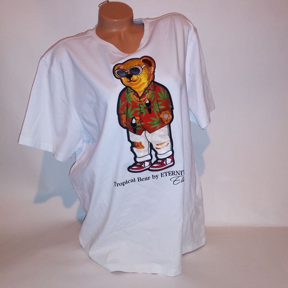 Eternity T Shirt Mens 2X White Bear‎ Embroidered Short Sleeve Streetwear New